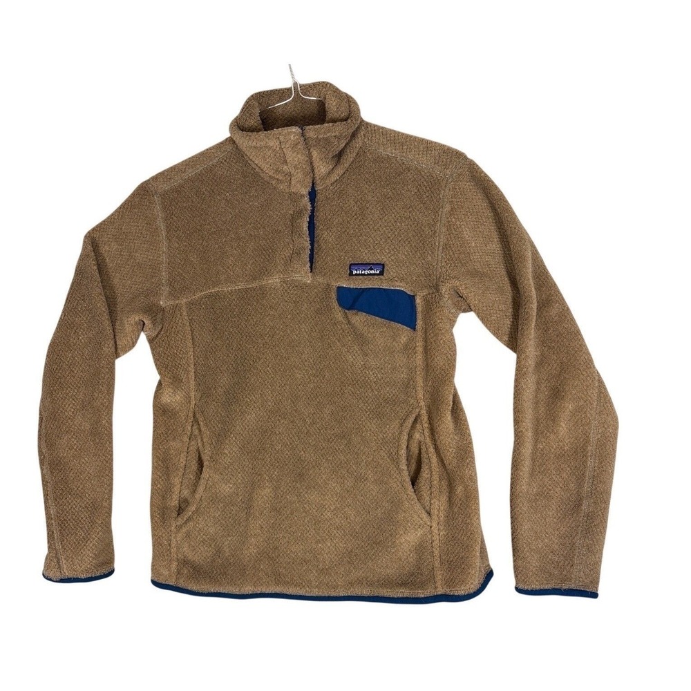Patagonia Re-Tool Snap-T Pullover Fleece Tan Brown Navy Blue 25442 Womens Medium